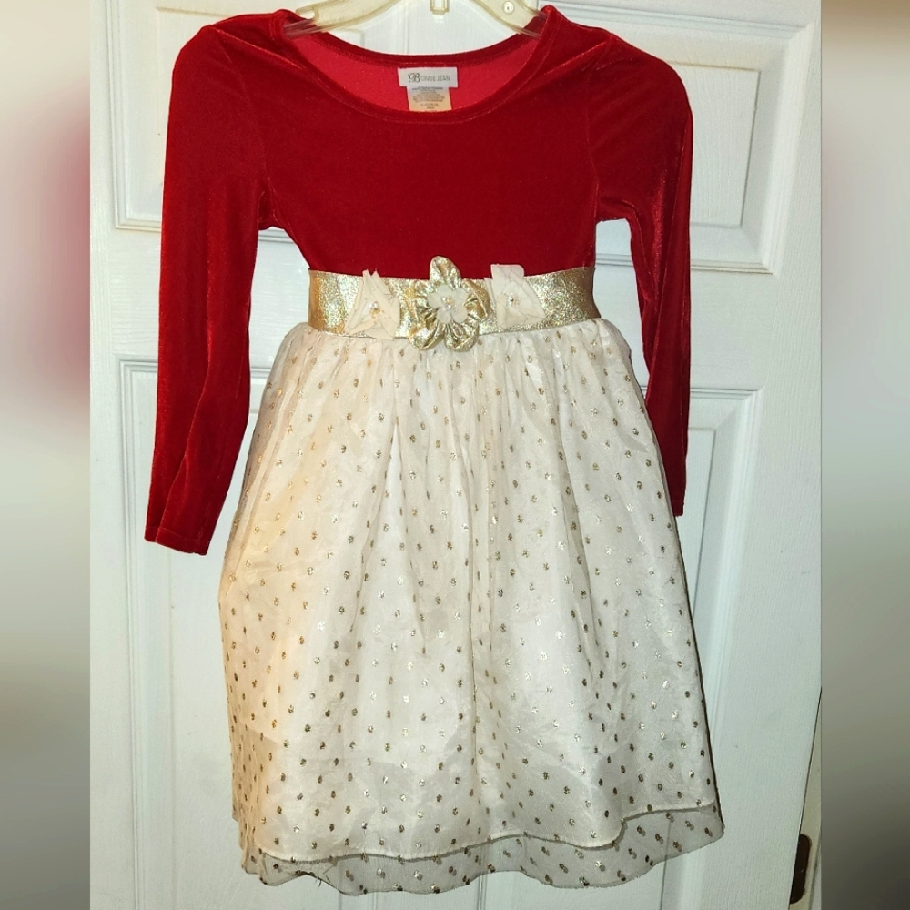 Bonnie Jean -Holiday red/ white/ gold sparkly dress - Size 6
